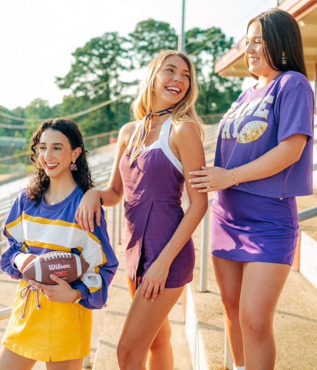 LSU Gameday Outfits for Women  Purple & Gold Dresses, Tops & Accessories