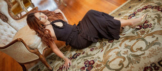 Woman in beautiful brown maxi dress