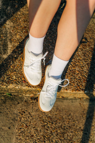 White Mesh Detail Court Sneakers - Select Trends Boutique