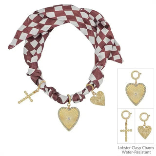 Maroon Checkered Charm Scarf Necklace