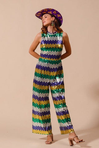 Mardi Gras Sequin Wide Leg Jumpsuit