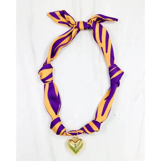 Purple & Gold Heart Charm Scarf Necklace
