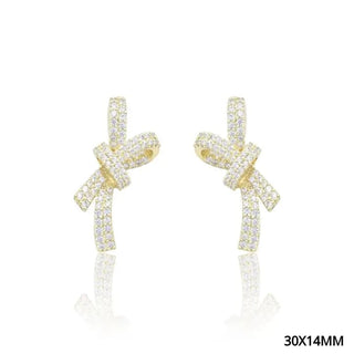 Gold Rhinestone Bow Stud Earrings