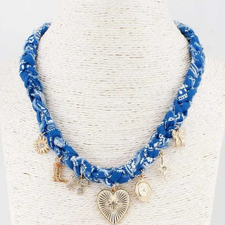 Blue Braided Charm Scarf Necklace
