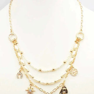 Gold Layered Western Charm Necklace