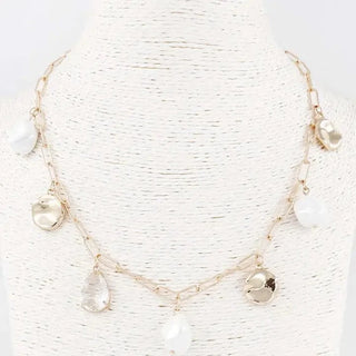 Gold Pearl Drop Charm Necklace