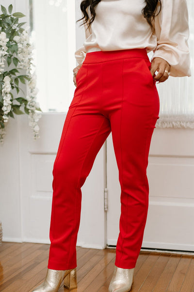 Red Pintuck High Waist Trousers