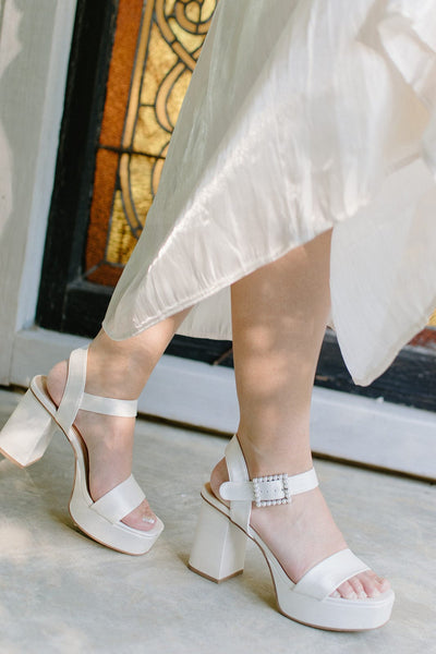 White Pearl Chunky Platform Heels