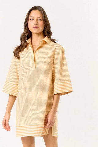 Orange Striped Collared Shirt Dress