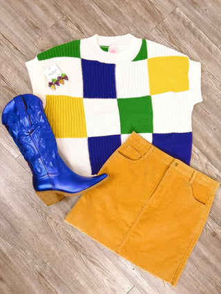 Mardi Gras Checkered Sweater