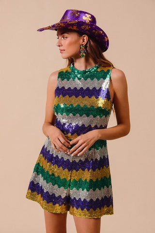 Mardi Gras Sequin Sleeveless Romper