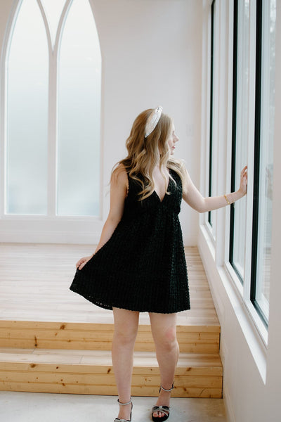 Black Textured Sleeveless Mini Dress
