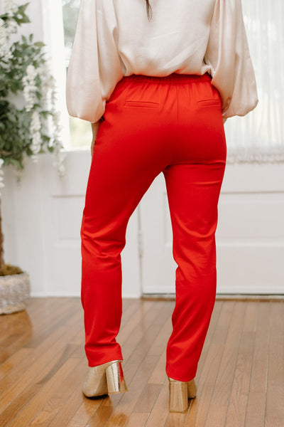 Red Pintuck High Waist Trousers