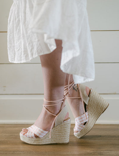 Pink Lace Up Espadrille Wedges