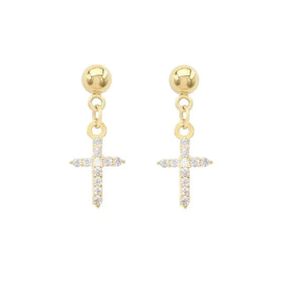 Gold Rhinestone Cross Earrings-Waterproof