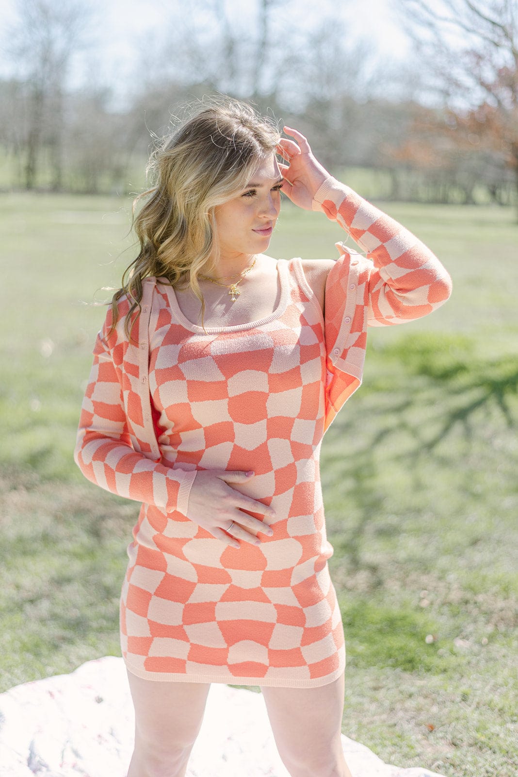 Peach Checkerboard Set Dress