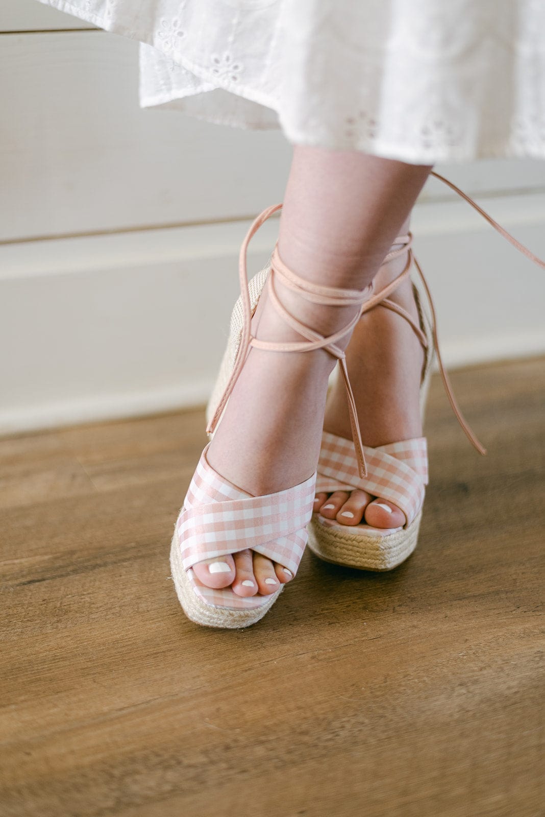 Pink Lace Up Espadrille Wedges