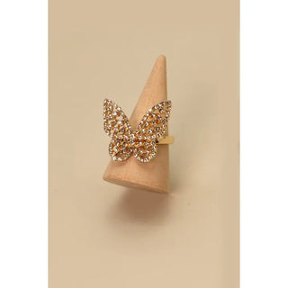Gold Butterfly Rhinestone Ring