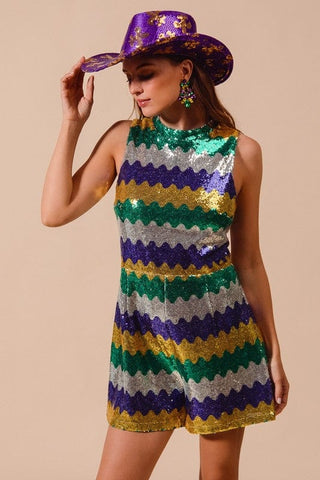 Mardi Gras Sequin Sleeveless Romper