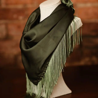 Green Satin Fringe Bandana Scarf