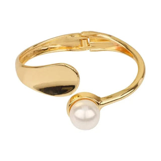 Gold Pearl Accent Hinged Bracelet