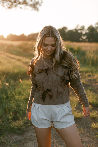 Beige Double Pleated Leather Shorts