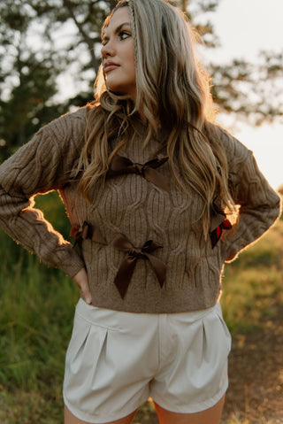 Beige Double Pleated Leather Shorts