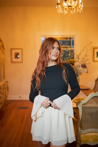 Black Bell Sleeve Mini Dress from Select Trends Boutique