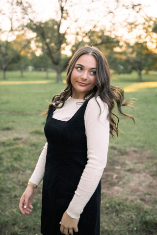 Black Corduroy Pinafore Mini Dress