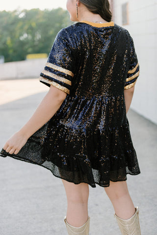 Black & Gold Jersey Sequin Dress