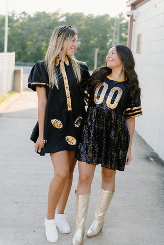 Black & Gold Jersey Sequin Dress