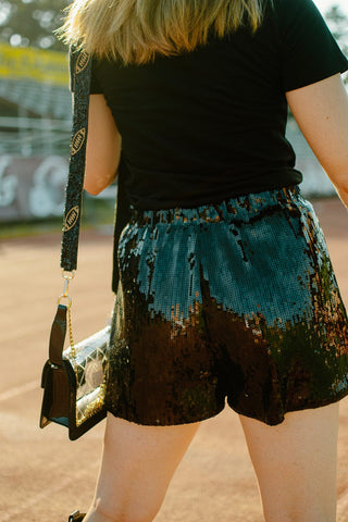 Black High Waist Sequin Shorts