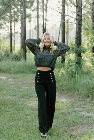 Black Metallic Smocked Neck Top