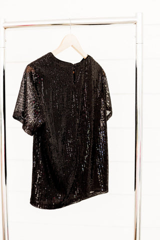 Black Sequin Cap Sleeve Top