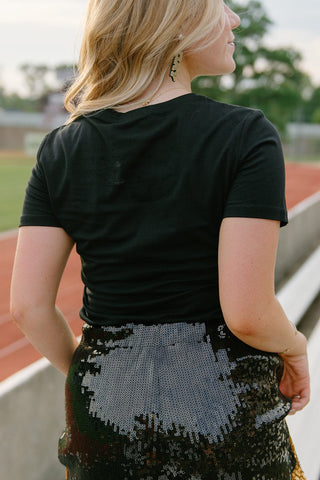 Black Sequin Football Tee