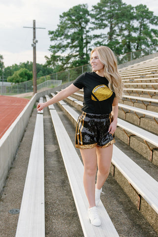 Black Sequin Football Tee