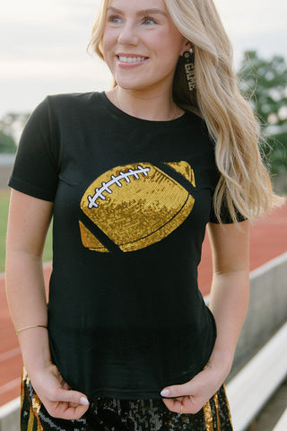 Black Sequin Football Tee