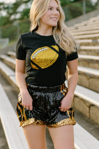 Black Sequin Football Tee