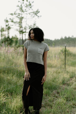 Black Suede Cargo Midi Skirt