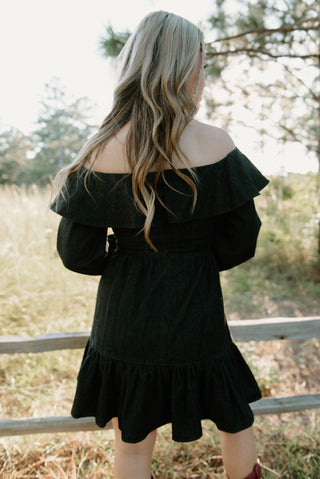 Black Wash Ruffle Denim Dress