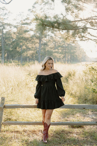 Black Wash Ruffle Denim Dress