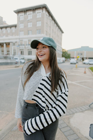 Black & White Striped Collared Top