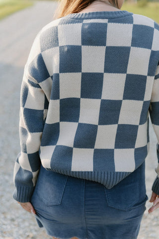 Blue & Cream Checkered Sweater