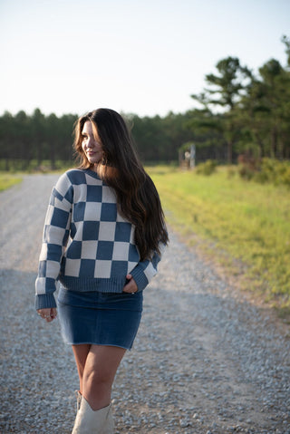 Blue & Cream Checkered Sweater