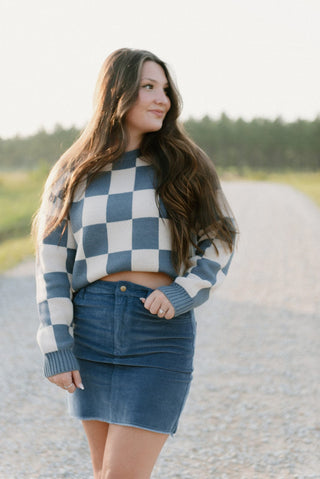 Blue & Cream Checkered Sweater