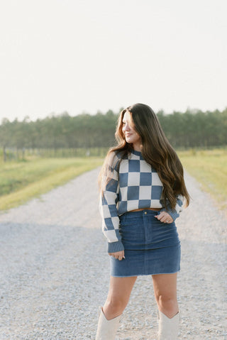 Blue & Cream Checkered Sweater