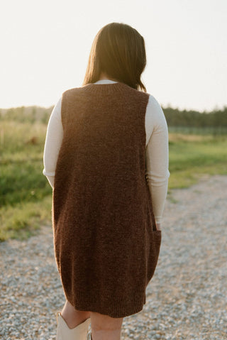 Brown Oversized Knit Sweater Vest