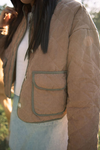 Brown Quilted Button Down Jacket