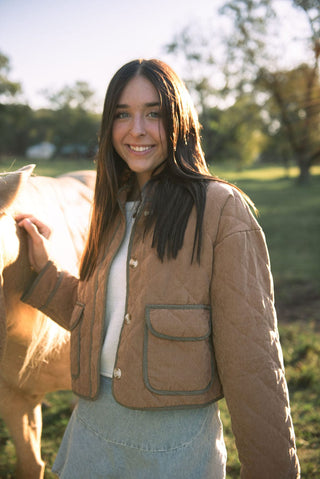 Brown Quilted Button Down Jacket