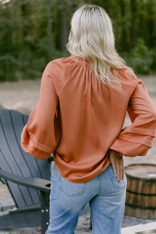 Burnt Orange Balloon Sleeve Blouse